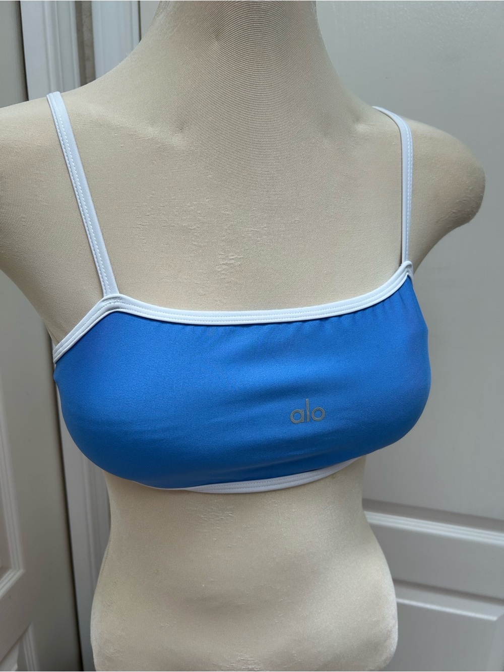 ALO Yoga Blue Bralette with White Trim